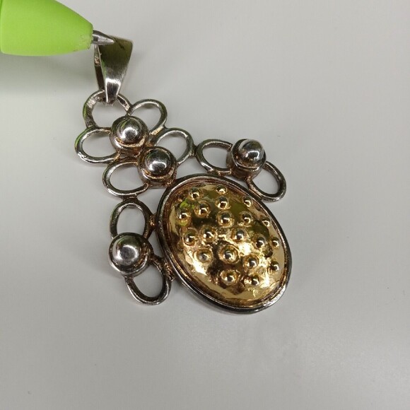 Vintage Large Pendant Only Faux Gold silver tone Costume Jewelry Made in Usa - Picture 7 of 11